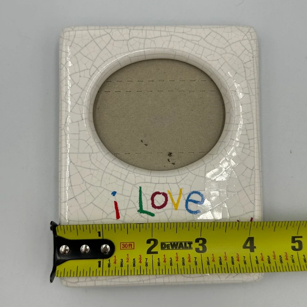 I  Love‎ My Mommy Vintage Ceramic Photo Frame White Crackle 3.5